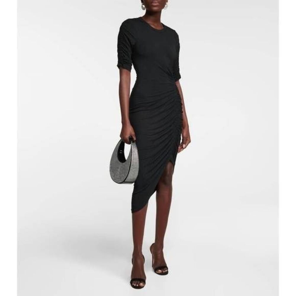 Veronica Beard Lockwood Ruched Jersey Midi Dress In Black XS Fitted Classy Comfy